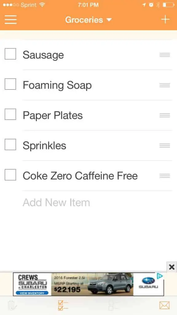 Example of my Cozi grocery list