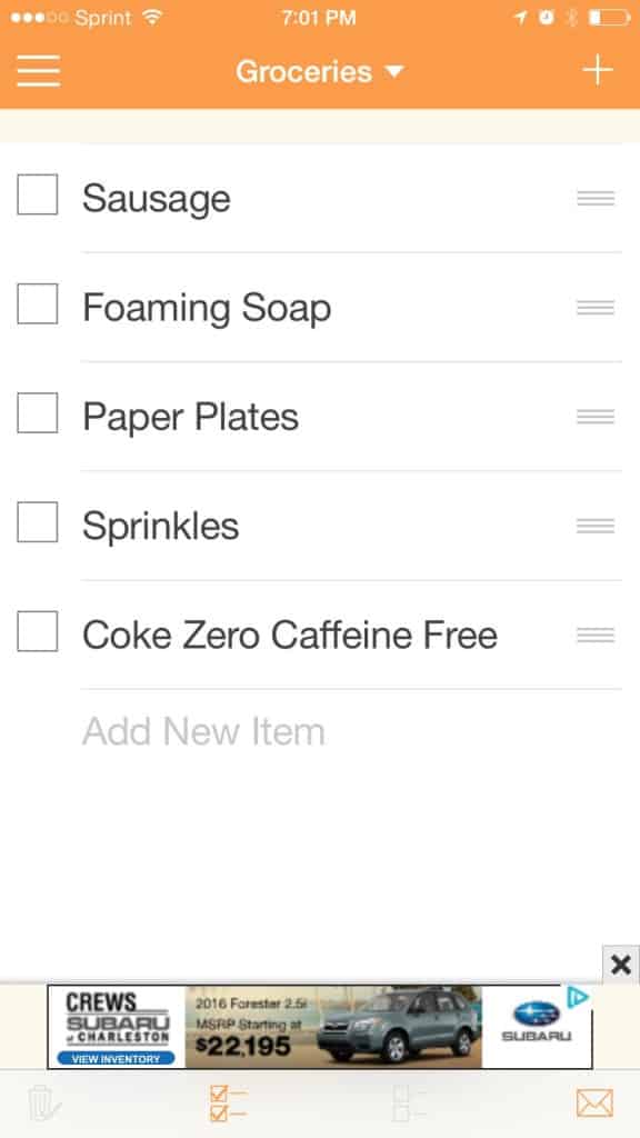 Example of my Cozi grocery list