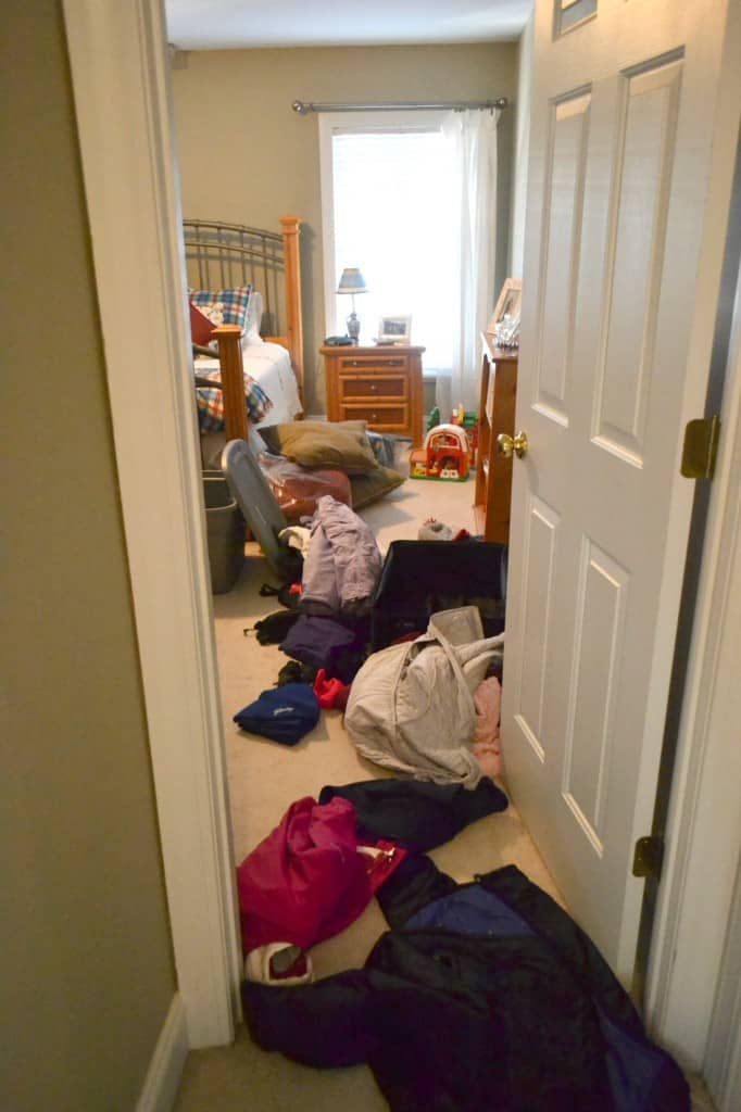 Guest Room Clean Up - Before & After Photos. After a family ski trip this room was completely destroyed. I tackled the mess this morning and here is how I pulled it back together.