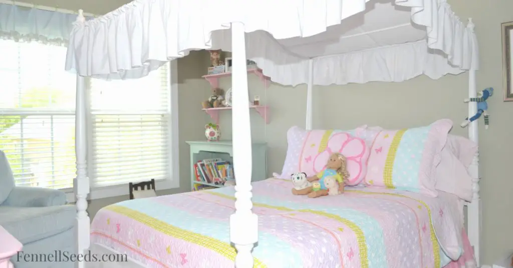 This little girl bedroom was ordered online. I love that it incorporates blue in a little girls room.
