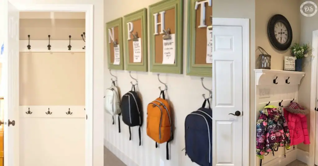 Backpack storage | Backpack storage ideas | Coat storage | Coat rack | coat hook | backpack hook | place for backpacks | mudroom ideas | mudroom organization