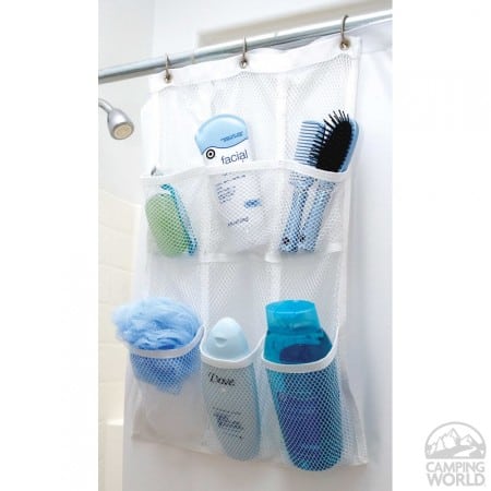 Bathroom Storage Hacks to help make your mornings easier. Hanging pocket organizer.