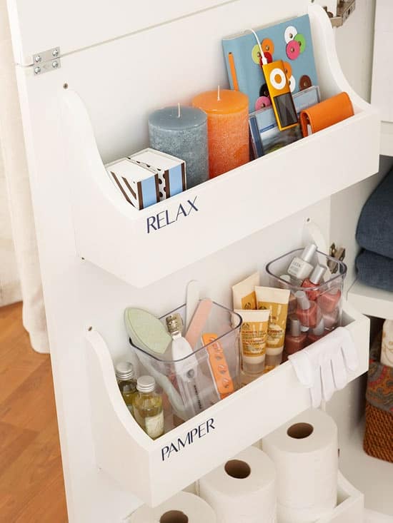 Bathroom Storage Hacks to help make your mornings easier. Under cabinet storage.