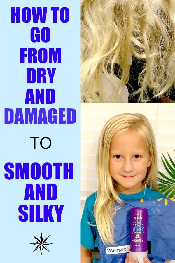 How to fix dry chlorine-damaged hair to be ready for back to school. #AD In 3 minutes the damaged hair can become smooth and silky.#BacktoSchoolatWalmart #Aussie