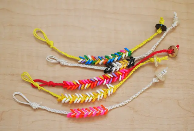 multi color melted perler bead braided hemp bracelet button clasp