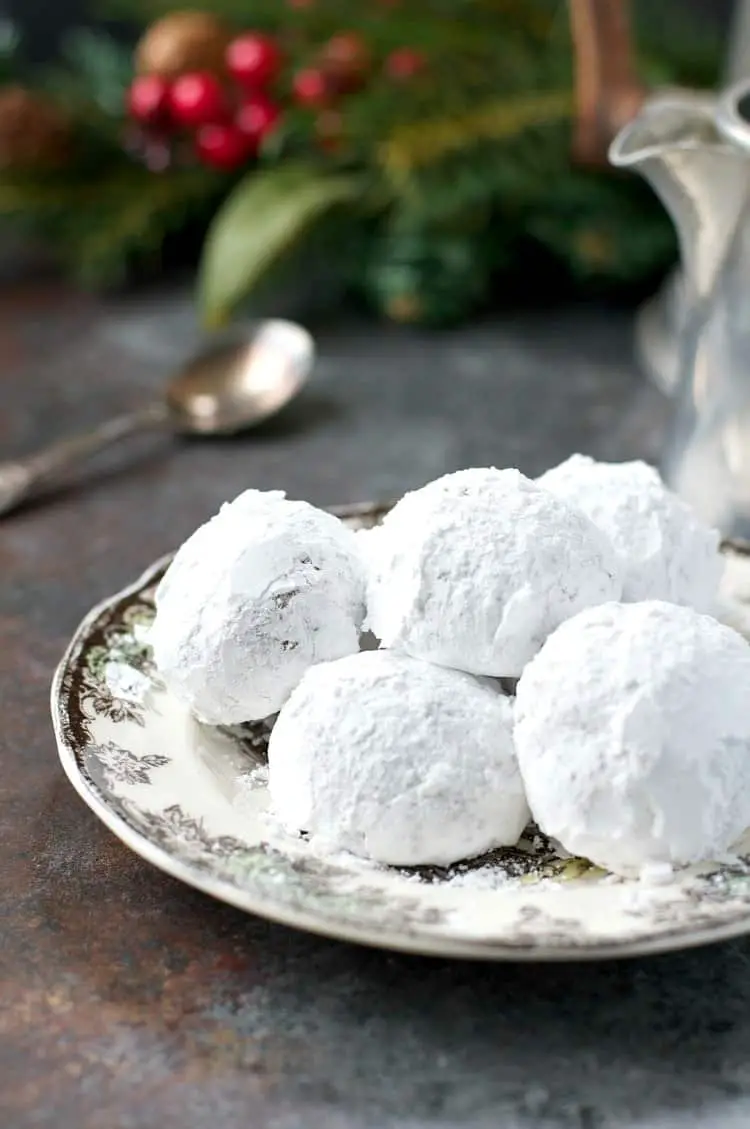 Bourban ball cookies on a plate. Christmas cookies